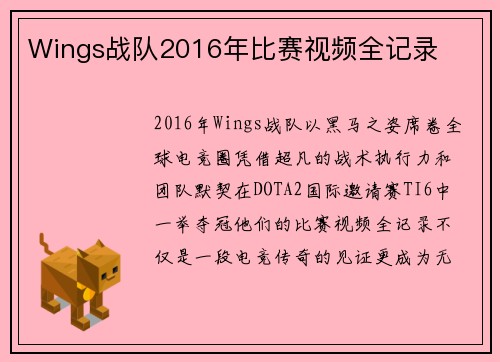 Wings战队2016年比赛视频全记录
